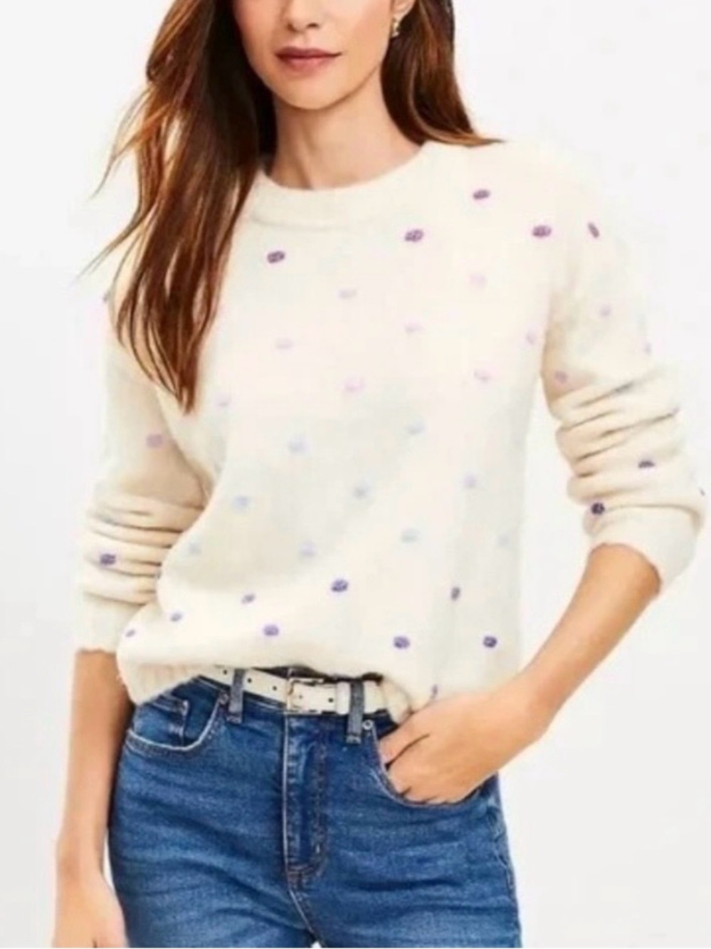 NWT LOFT CREAM Polka Dot Crewneck Sweater - Women